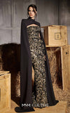 MNM Couture Style N0657 black mesh embroidered gown with cape sleeves & column fit. | Couture Shop LA