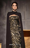 MNM Couture Style N0657 black mesh embroidered gown with cape sleeves & column fit. | Couture Shop LA