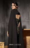 MNM Couture Style N0657 black mesh embroidered gown with cape sleeves & column fit. | Couture Shop LA