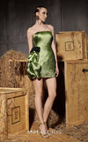 MNM Couture Style N0658 green organza mini dress with fitted silhouette & straight across neckline. | Couture Shop LA