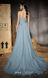 MNM Couture Style N0664 light blue rayon crepe sleeveless gown with asymmetric neckline & clean column fit. | Couture Shop LA