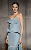MNM Couture Style N0664 light blue rayon crepe sleeveless gown with asymmetric neckline & clean column fit. | Couture Shop LA