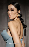 MNM Couture Style N0664 light blue rayon crepe sleeveless gown with asymmetric neckline & clean column fit. | Couture Shop LA