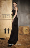 MNM Couture Style N0667 black rayon crepe column dress with asymmetric neckline & unique one-sleeve design. | Couture Shop LA