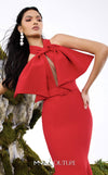 Red rayon crepe haute couture mermaid dress with oversized bow MNM Couture N0678