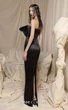 MNM Couture N0704 strapless sleek column gown with sweetheart neckline, sculptural pleated contrasting bustline, and dramatic back slit | Couture Shop LA.