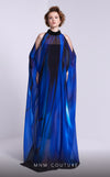 MNM Couture NA0101 cold-shoulder printed A-line gown with beaded overlay and sweep train. | Couture Shop LA