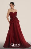 MNM Couture Style O07815 crepe corset chiffon gown with floral embellishments and rhinestones | Couture Shop LA