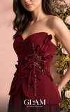 MNM Couture Style O07815 crepe corset chiffon gown with floral embellishments and rhinestones | Couture Shop LA