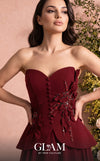 MNM Couture Style O07815 crepe corset chiffon gown with floral embellishments and rhinestones | Couture Shop LA