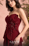MNM Couture Style O07815 crepe corset chiffon gown with floral embellishments and rhinestones | Couture Shop LA