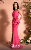 MNM Couture Style O07821 strapless crepe gown with cascading ruffles and floral embellishments | Couture Shop LA