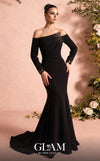 MNM Couture Style O07822 elegant crepe mermaid gown with asymmetric embellishment and beaded details | Couture Shop LA