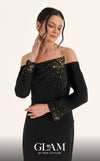 MNM Couture Style O07822 elegant crepe mermaid gown with asymmetric embellishment and beaded details | Couture Shop LA