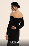 MNM Couture Style O07822 elegant crepe mermaid gown with asymmetric embellishment and beaded details | Couture Shop LA