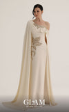 MNM Couture Style O07824 mermaid crepe gown with cape, crystal and rhinestone embellishments | Couture Shop LA