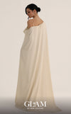 MNM Couture Style O07824 mermaid crepe gown with cape, crystal and rhinestone embellishments | Couture Shop LA