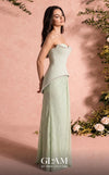 MNM Couture Style O07829 crepe and lace A-line gown with pearl-embellished corset and elegant draped lace skirt | Couture Shop LA