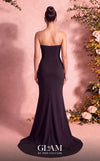 MNM Couture O07836 strapless crepe column gown with sweetheart neckline, beaded floral waist focal point, and high left slit