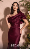 MNM Couture Style O07841 one-shoulder mermaid gown with asymmetric satin short train | Couture Shop LA
