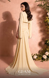 MNM Couture Style O07851 strapless crepe gown with rhinestone bolero, asymmetric waist drape, and pendant brooch | Couture Shop LA