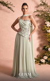 MNM Couture O07856 strapless soft crepe A-line gown with sweetheart neckline, crystals, and laser-cut flowers