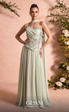 MNM Couture O07856 strapless soft crepe A-line gown with sweetheart neckline, crystals, and laser-cut flowers