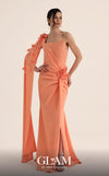 MNM Couture Style O07883 asymmetric cap sleeve crepe gown with floral and rhinestone embellishments | Couture Shop LA