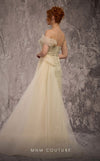 MNM Couture Style Q1405 strapless gown with beadwork, structured peplum, and off-the-shoulder strap. \ Couture Shop LA