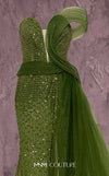 MNM Couture Style Q1405 strapless gown with beadwork, structured peplum, and off-the-shoulder strap. \ Couture Shop LA