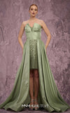 MNM Couture Style Q2024 metallic taffeta gown with a double skirt, beaded panel, and strapless bodice. \ Couture Shop LA