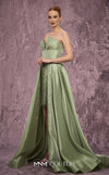 MNM Couture Style Q2024 metallic taffeta gown with a double skirt, beaded panel, and strapless bodice. \ Couture Shop LA