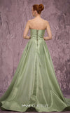 MNM Couture Style Q2024 metallic taffeta gown with a double skirt, beaded panel, and strapless bodice. \ Couture Shop LA