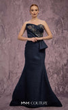 MNM Couture Style Q2908 strapless brocade mermaid gown with beaded embellishments, asymmetrical neckline, and side peplum. \ Couture Shop LA