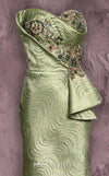 MNM Couture Style Q2908 strapless brocade mermaid gown with beaded embellishments, asymmetrical neckline, and side peplum. \ Couture Shop LA