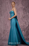 MNM Couture Style Q5574 strapless mermaid gown with rhinestone embellishments and a bow train. \ Couture Shop LA