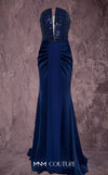 MNM Couture Style Q7545 beaded evening gown with a corseted bodice, ruched hips, and pleated mermaid skirt. \ Couture Shop LA