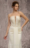MNM Couture Style Q7545 beaded evening gown with a corseted bodice, ruched hips, and pleated mermaid skirt. \ Couture Shop LA