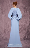 MNM Couture Style Q7615 crepe gown with caped sleeves, bow train, and embellished bodice. \ Couture Shop LA