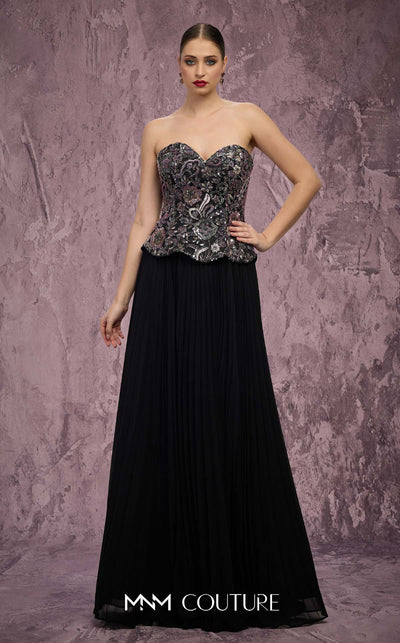 MNM Couture Style Q7778 pleated chiffon gown with a beaded corset and structured skirt. \ Couture Shop LA