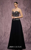 MNM Couture Style Q7778 pleated chiffon gown with a beaded corset and structured skirt. \ Couture Shop LA