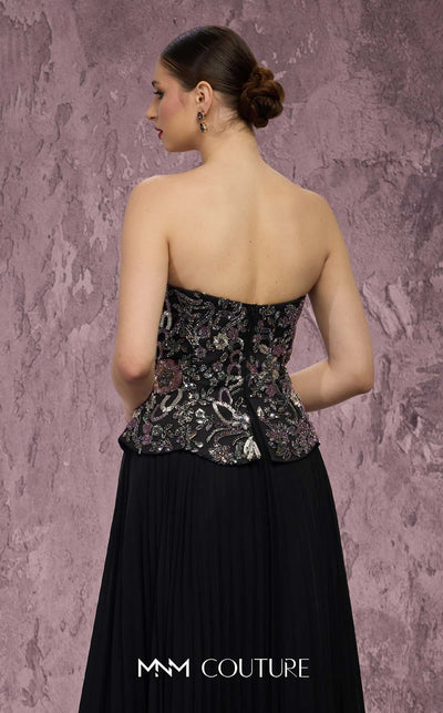 MNM Couture Style Q7778 pleated chiffon gown with a beaded corset and structured skirt. \ Couture Shop LA