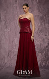 MNM Couture Style Q7788 strapless A-line chiffon gown with a beaded top and pleated skirt. \ Couture Shop LA