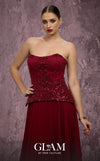 MNM Couture Style Q7788 strapless A-line chiffon gown with a beaded top and pleated skirt. \ Couture Shop LA