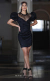 GLAM By MNM COUTURE R01043 taffeta midi dress with round neckline and eye-catching puff sleeves.