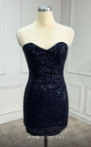 GLAM by MNM Couture R01045 strapless sequin short dress with shimmering details. | Couture Shop LA