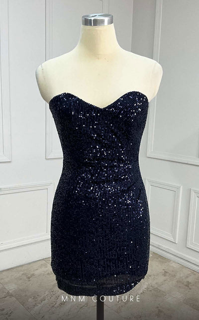 GLAM by MNM Couture R01045 strapless sequin short dress with shimmering details. | Couture Shop LA