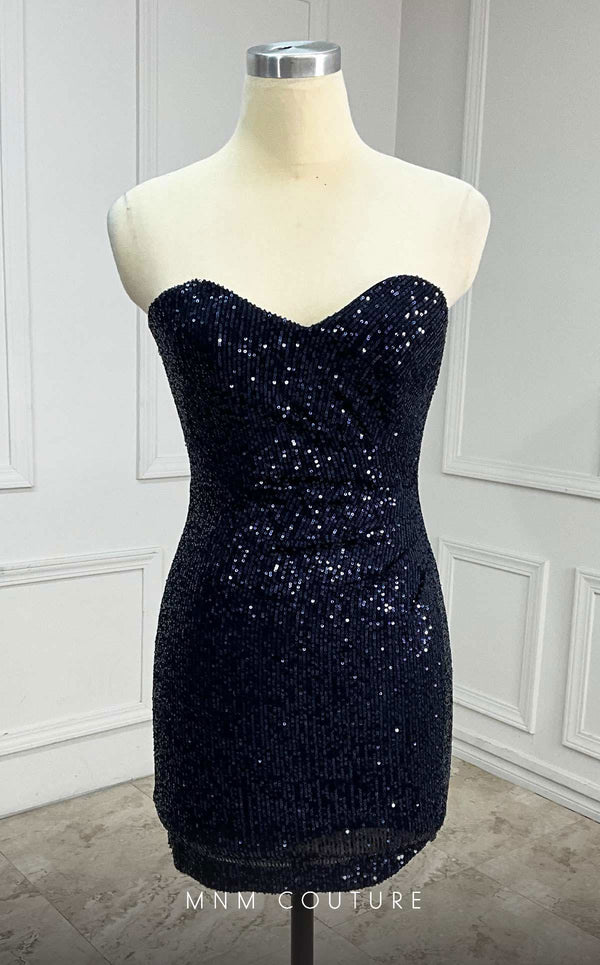 GLAM by MNM Couture R01045 strapless sequin short dress with shimmering details. | Couture Shop LA