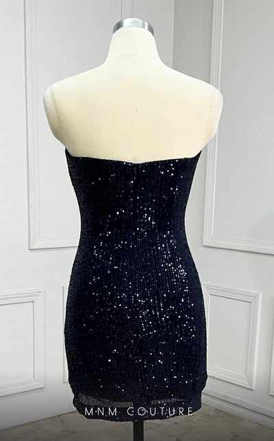 GLAM by MNM Couture R01045 strapless sequin short dress with shimmering details. | Couture Shop LA