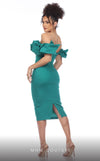 GLAM by MNM Couture R01090 strapless off-the-shoulder ruffled midi dress in luxe fabric. | Couture Shop LA